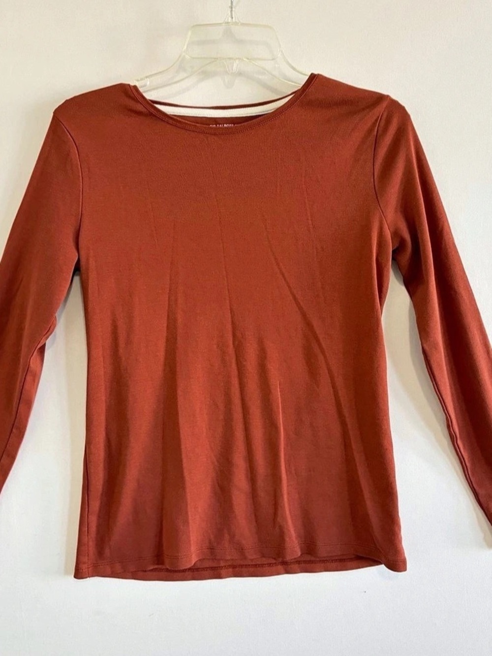 Talbots Womens 100% Pima Cotton Long Sleeve Crew Neck TShirt S Rust Orange